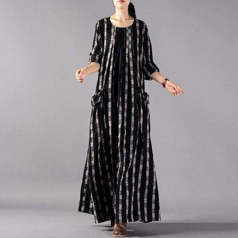 Plaid Check Cotton Linen Dress | Nirvana