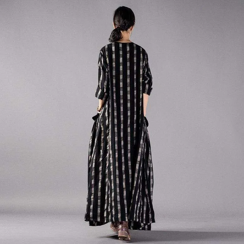 Plaid Check Cotton Linen Dress | Nirvana