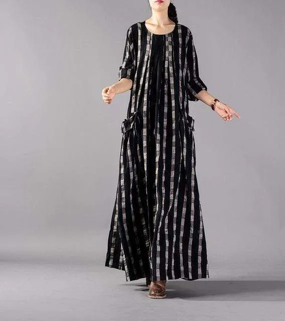 Plaid Check Cotton Linen Dress | Nirvana
