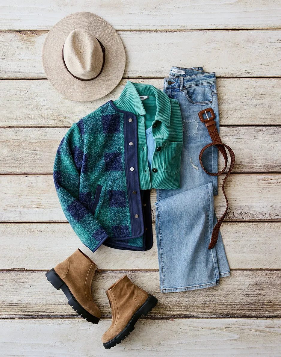 Posie Boucle Jacket: Forest Plaid