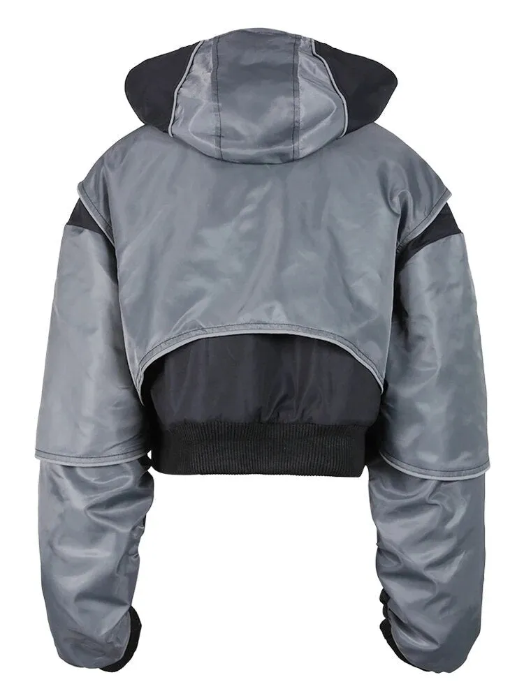 Pre Order:  Hooded Zip-Up Reflective Short Jacket
