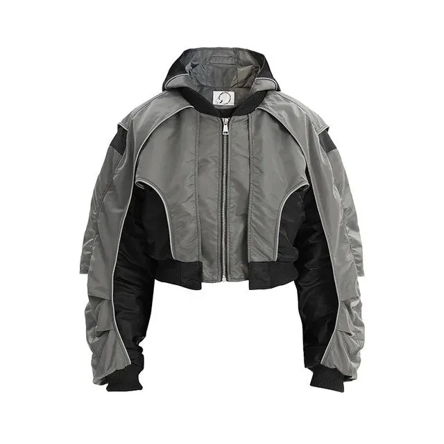 Pre Order:  Hooded Zip-Up Reflective Short Jacket