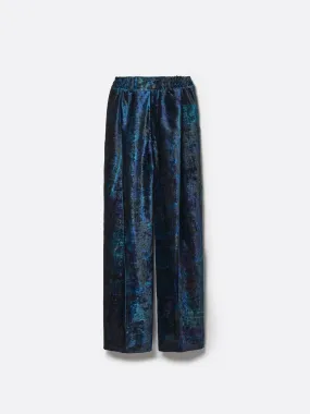 PRINT VELVET PINTUCK BAGGY EASY TROUSERS .12【LEBEN BLUE】