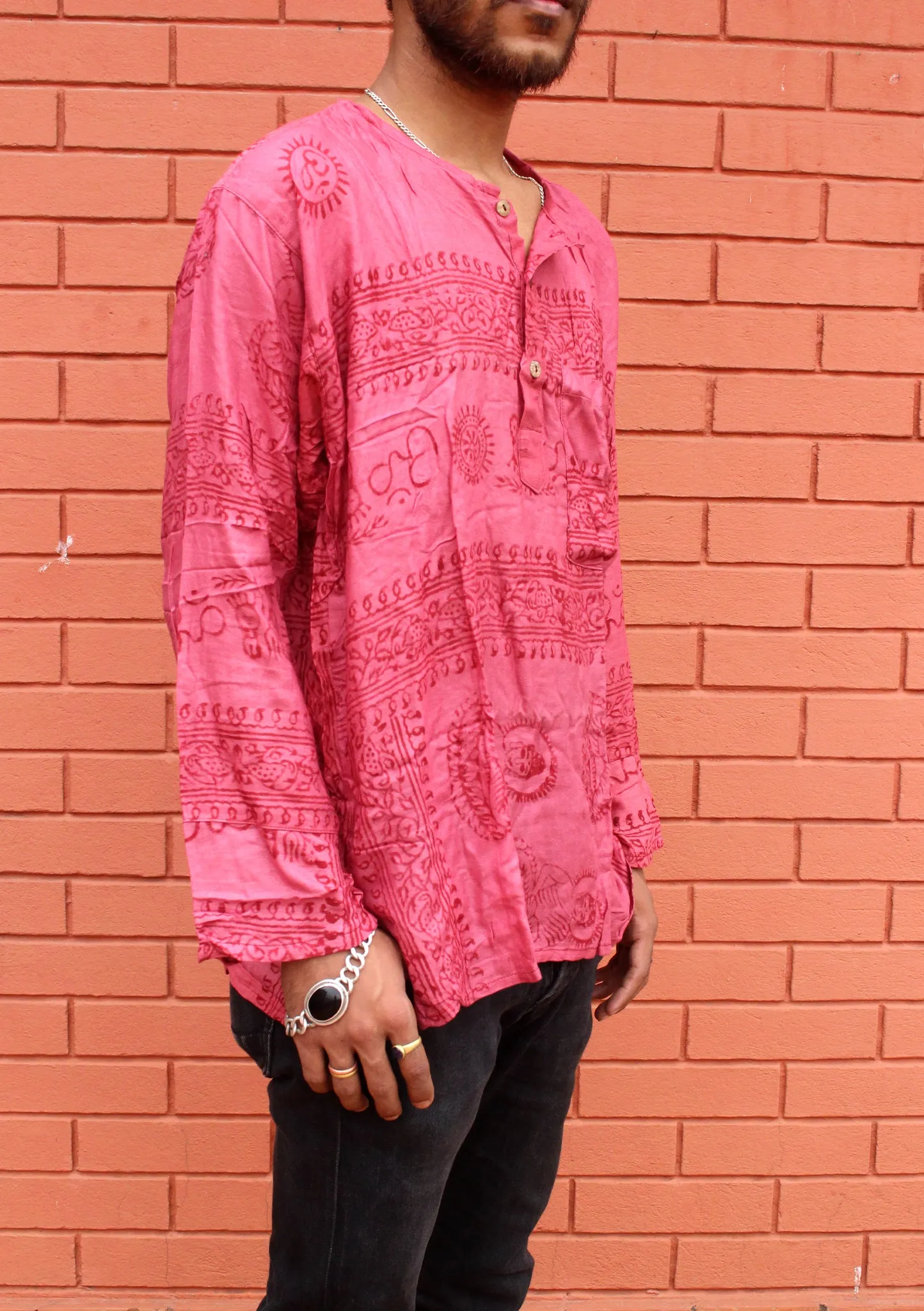 Raddish Brown Cotton Om Prayer Shirt, Yoga shirt