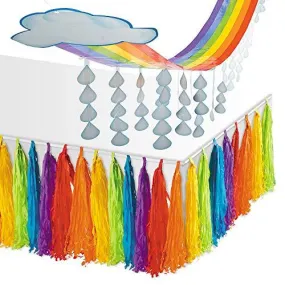 Rainbow Party Supplies - Large Ceiling Decoration and Tissue Fringe Table Skirt