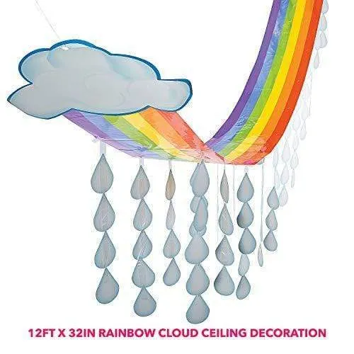 Rainbow Party Supplies - Large Ceiling Decoration and Tissue Fringe Table Skirt