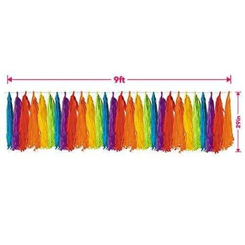 Rainbow Party Supplies - Large Ceiling Decoration and Tissue Fringe Table Skirt