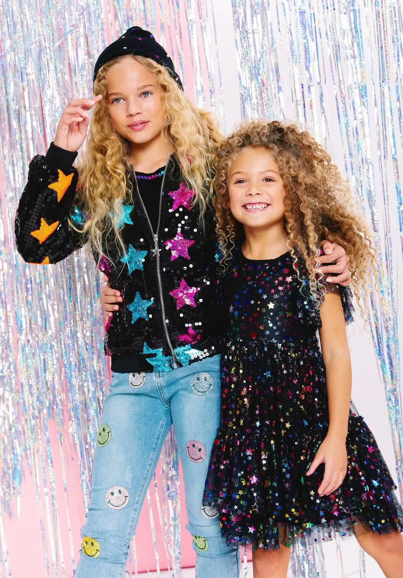 Rainbow Star Sequin Bomber