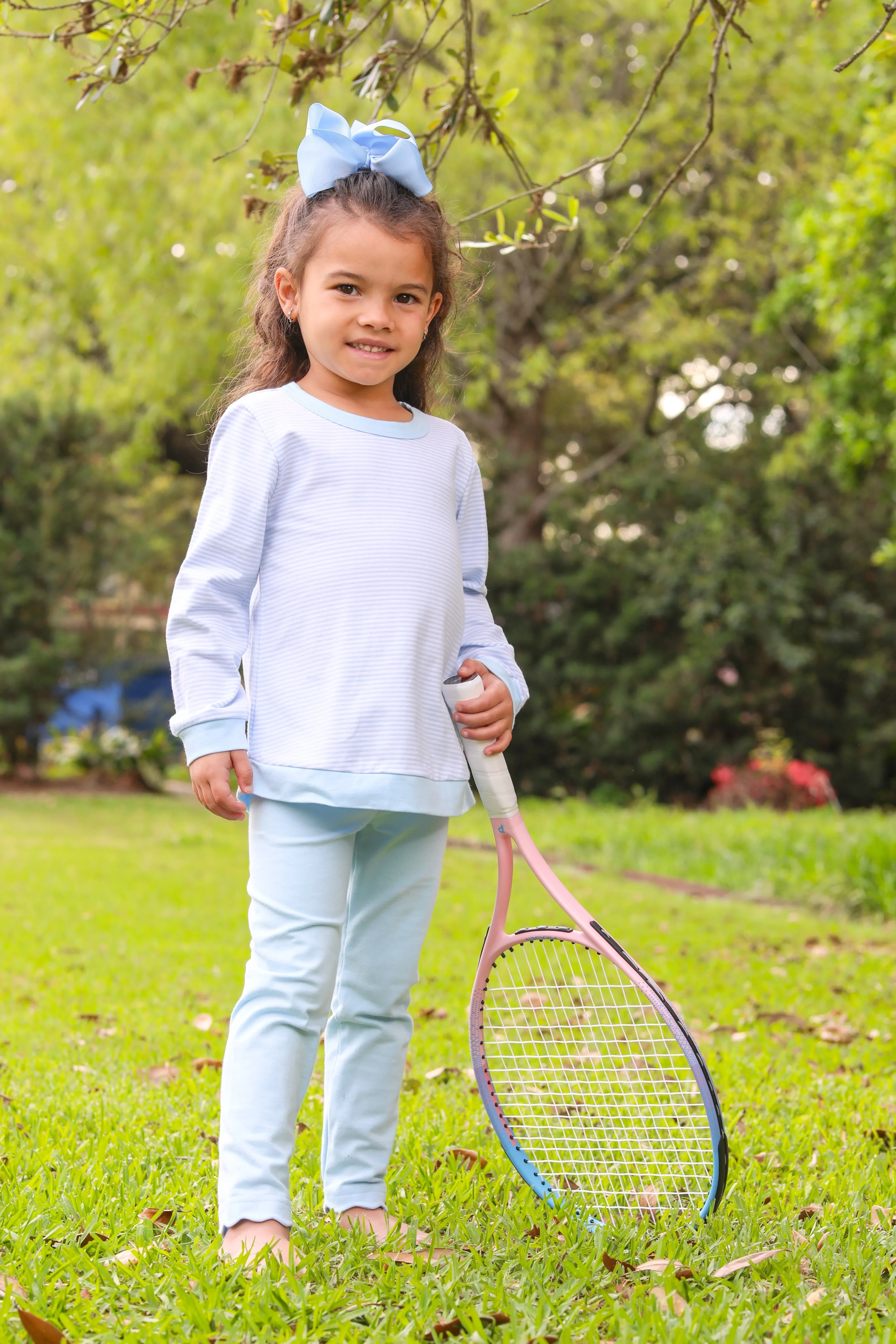 Reagan Top & Leggings Set - Light Blue Stripe