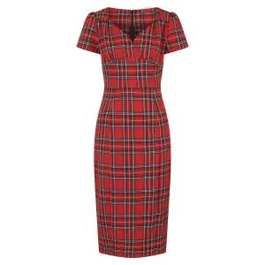 Red Highland Tartan Check Short Sleeve Wiggle Pencil Dress