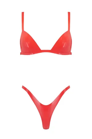 Red Latex Triangle Lingerie Set