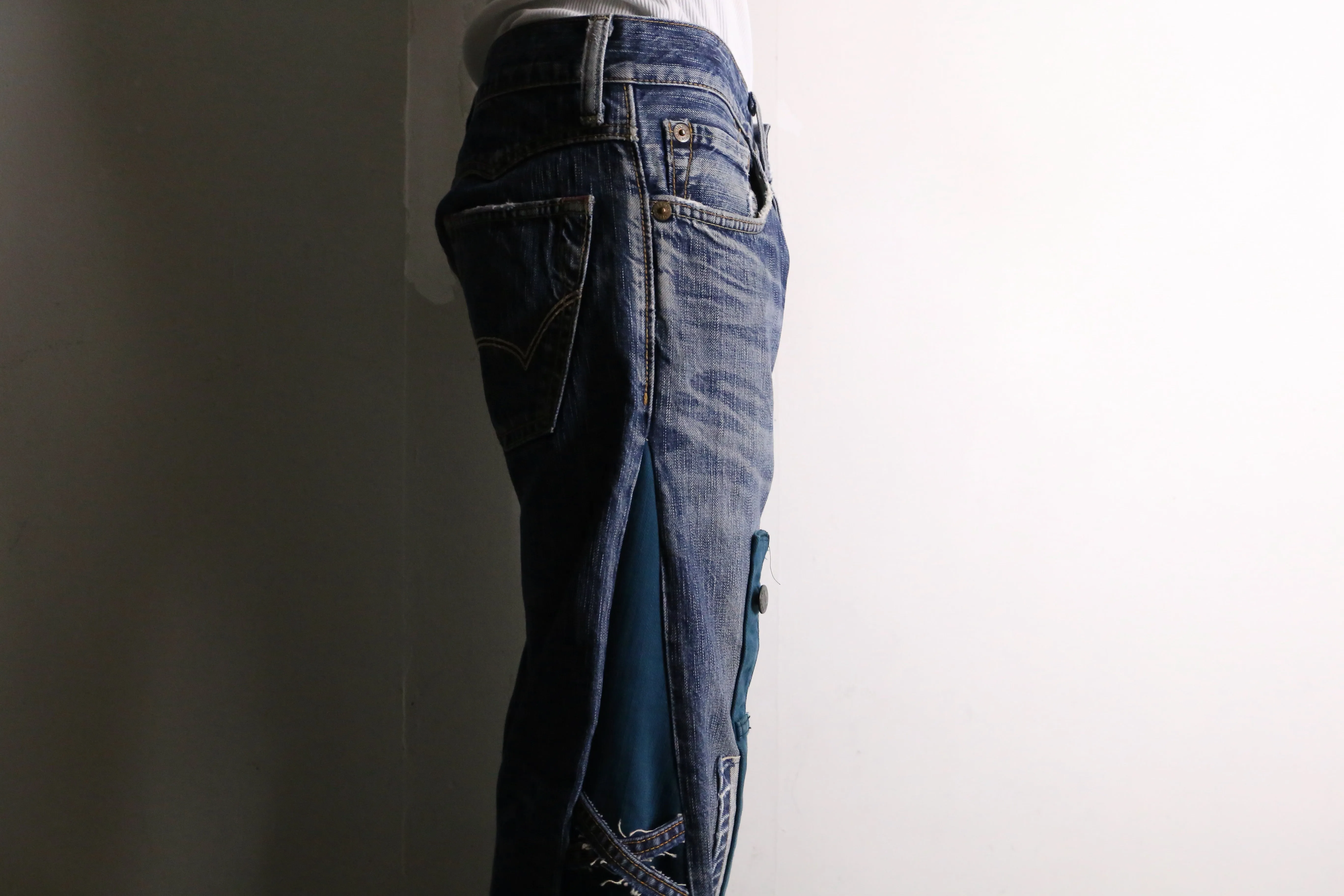 remake "再構築"  blue × green flare denim pants