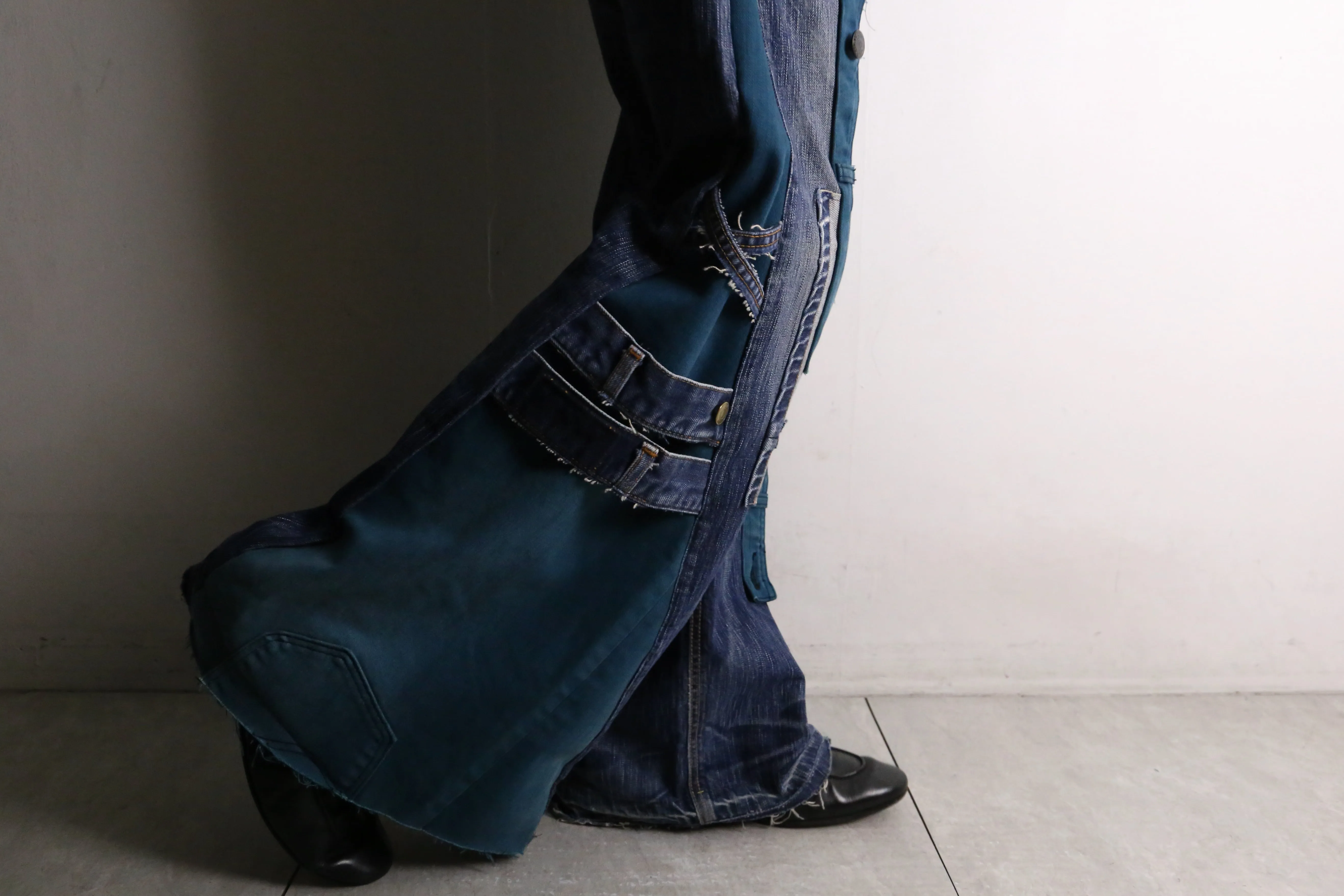 remake "再構築"  blue × green flare denim pants