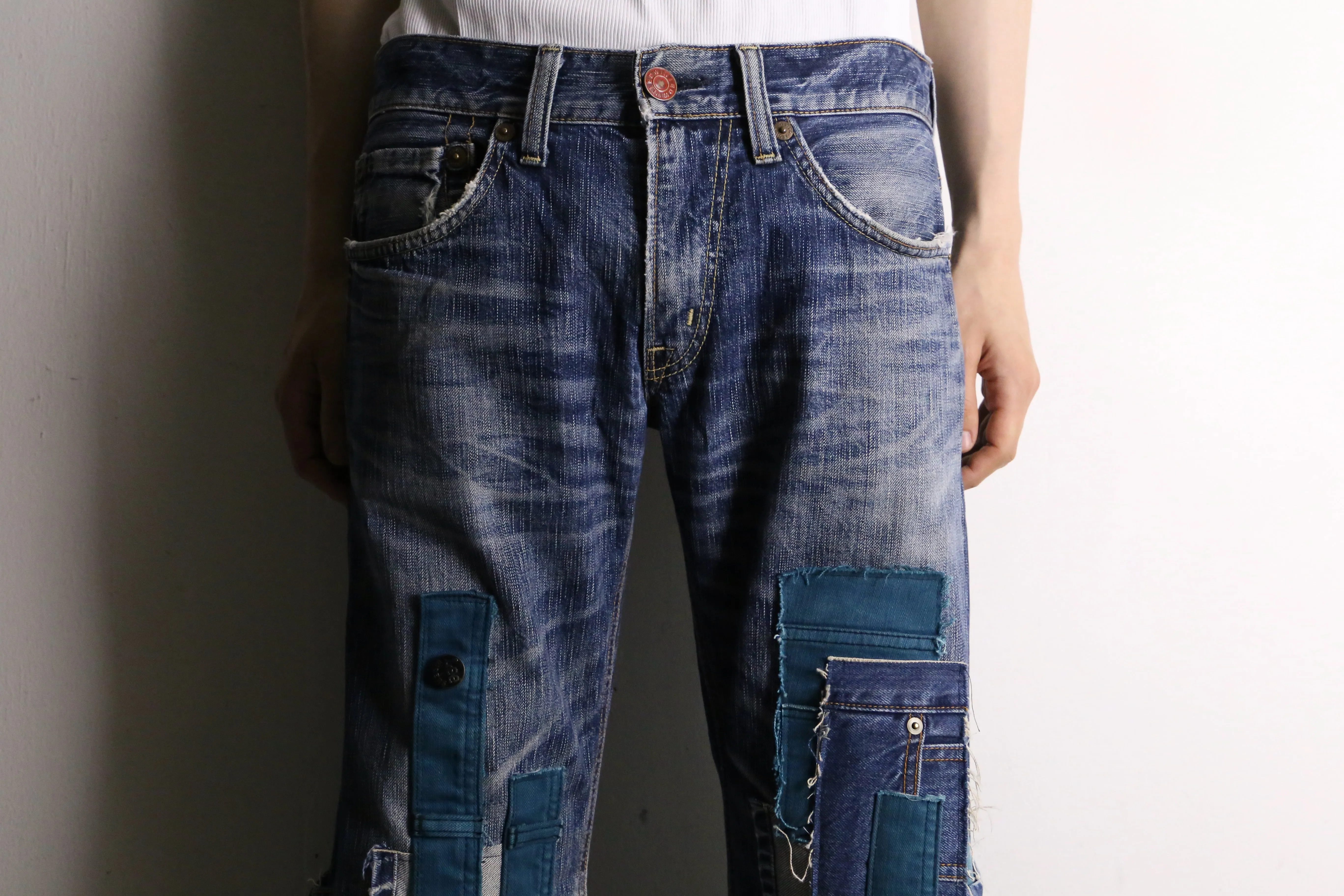 remake "再構築"  blue × green flare denim pants
