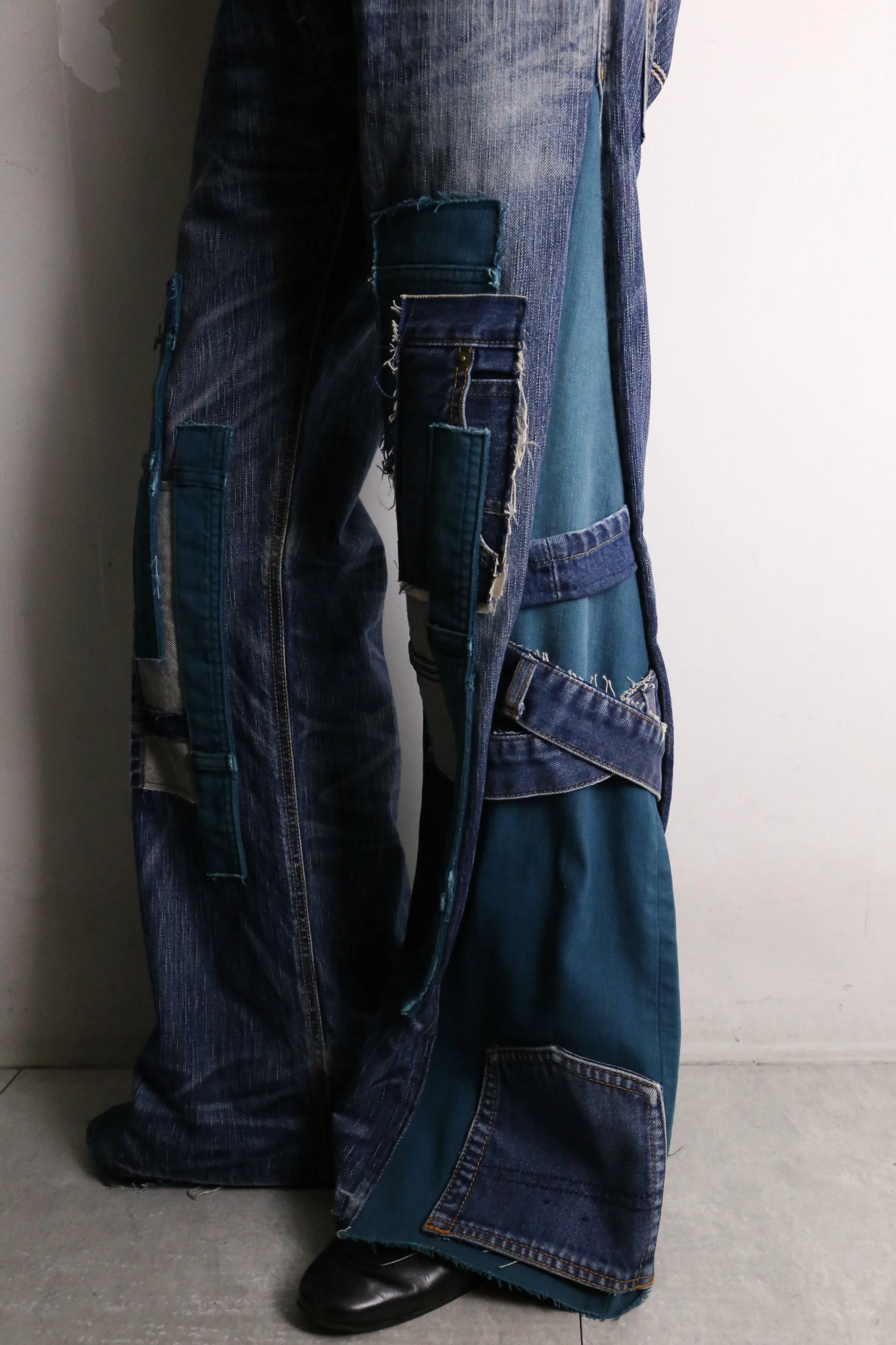 remake "再構築"  blue × green flare denim pants