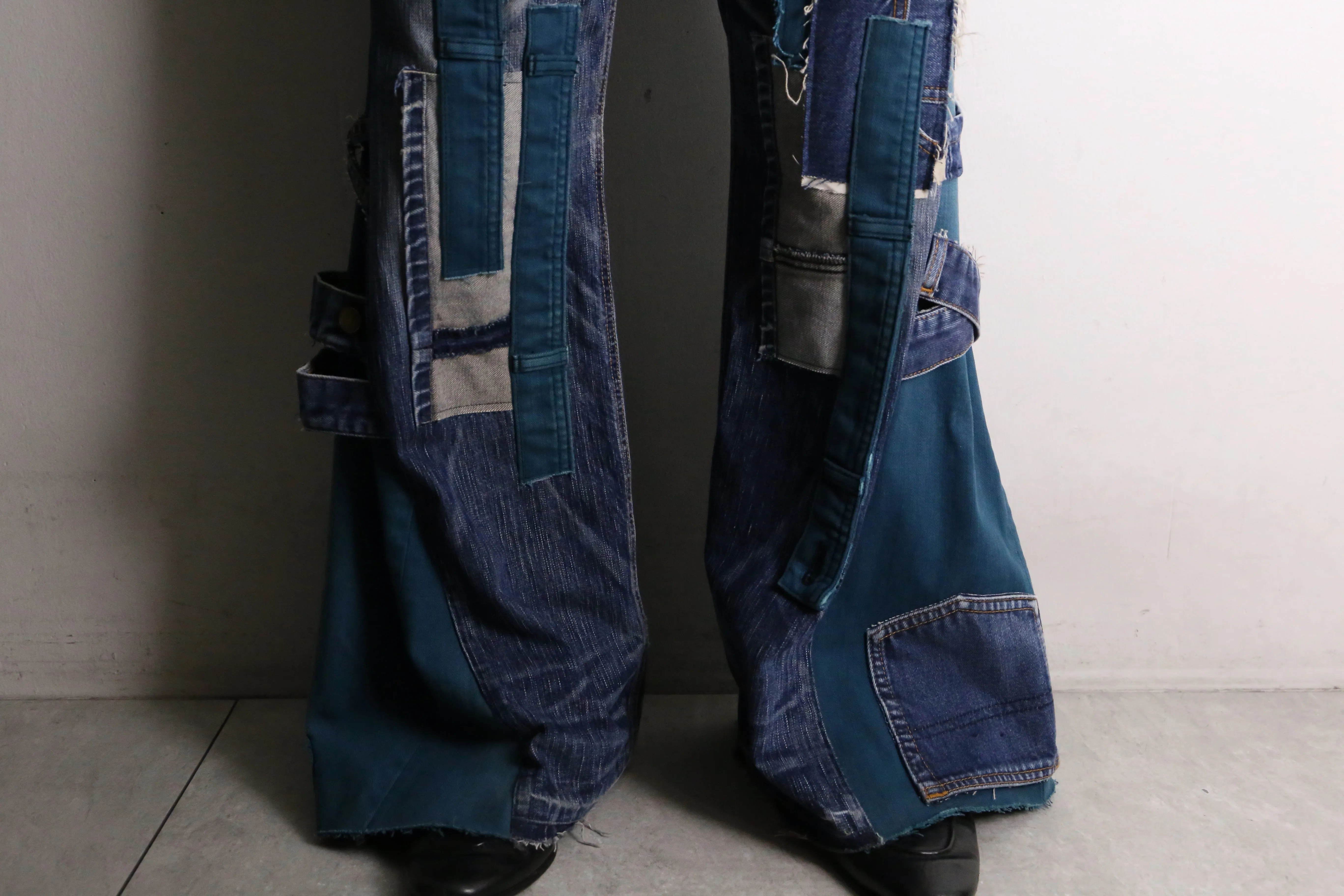 remake "再構築"  blue × green flare denim pants