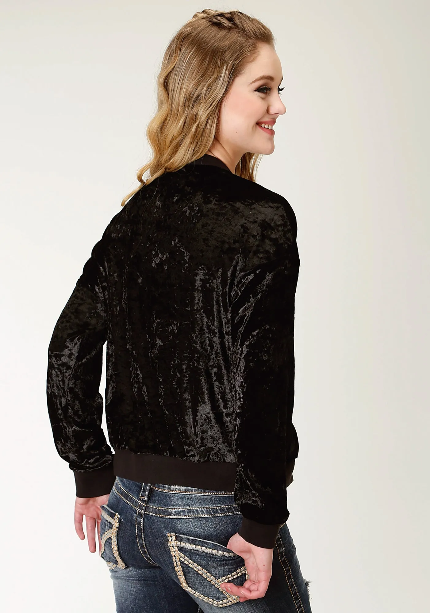 Roper Bomber Womens Black Polyester Crushed Velvet Jacket