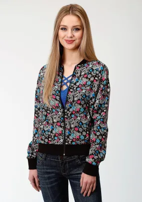 Roper Bomber Womens Black Rayon/Nylon Flower Print Jacket