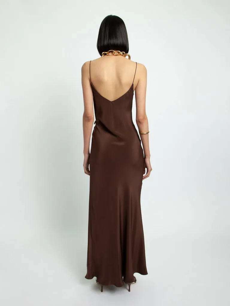 RUCHED CAMI DRESS - CHOCOLATE