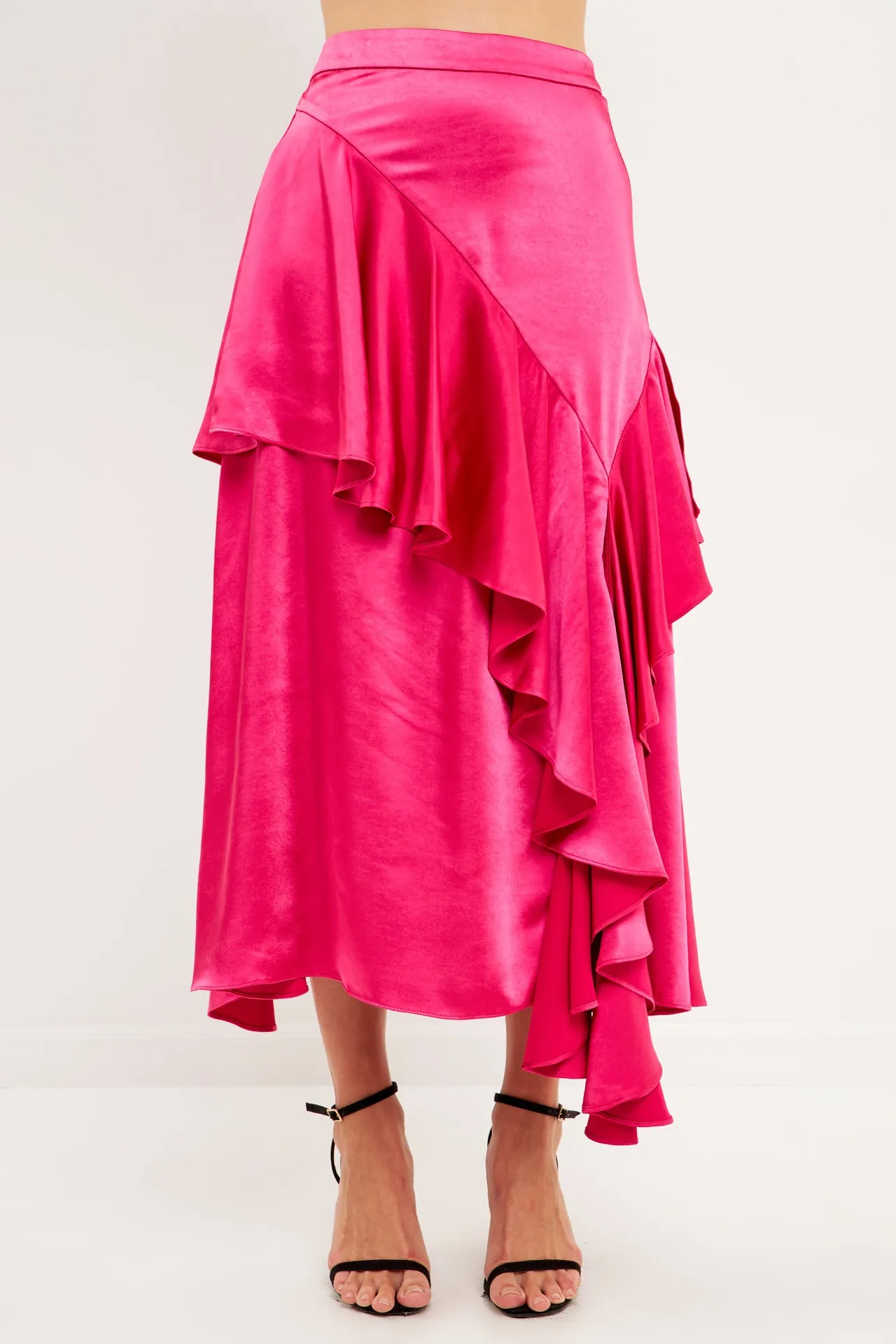 Satin Waterfall Midi Skirt