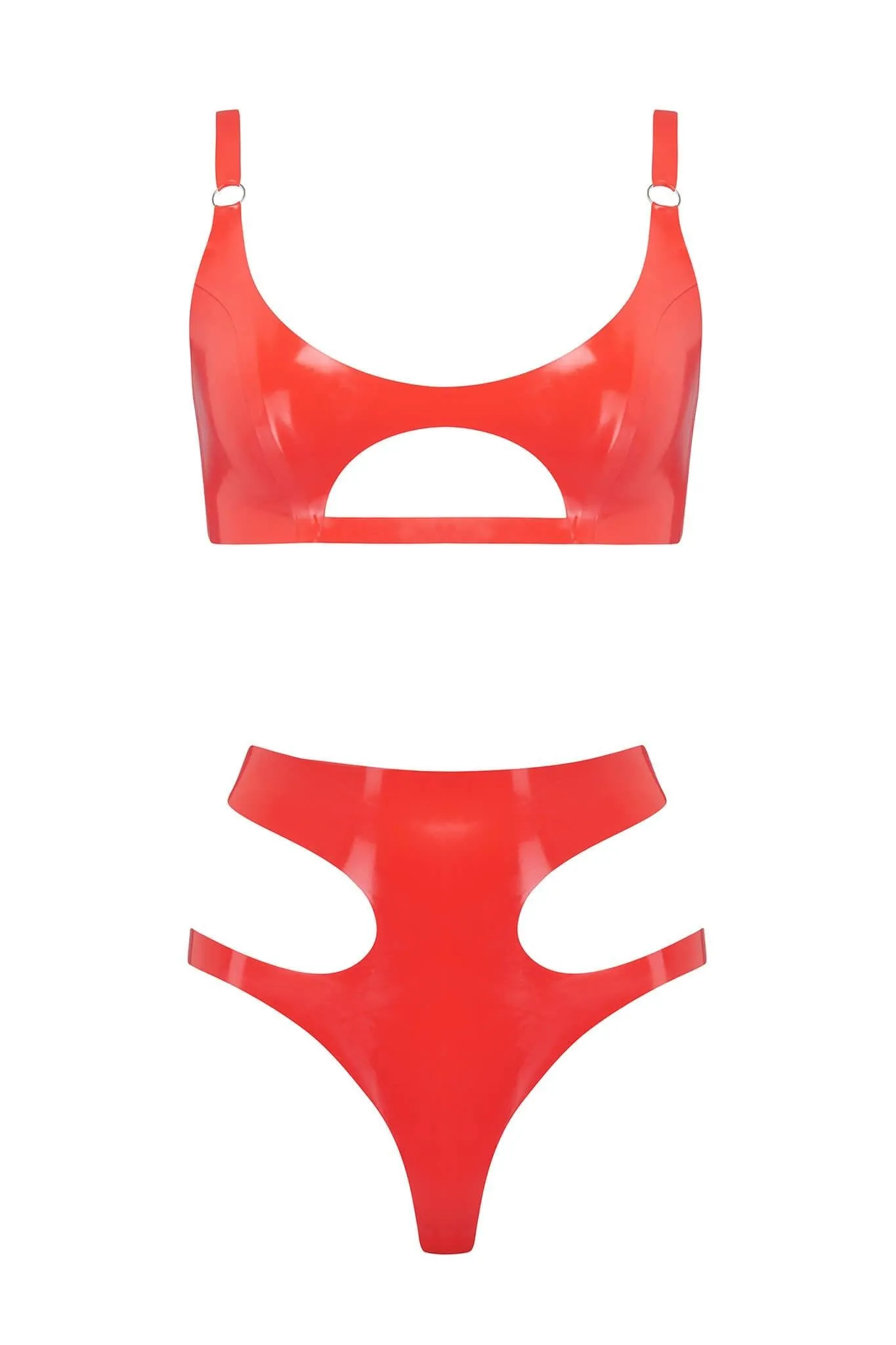 Scarlet Red Cut Out Latex Lingerie Set