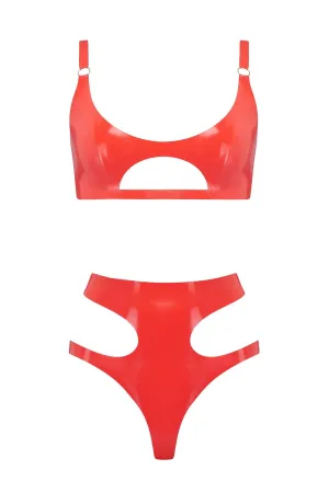 Scarlet Red Cut Out Latex Lingerie Set