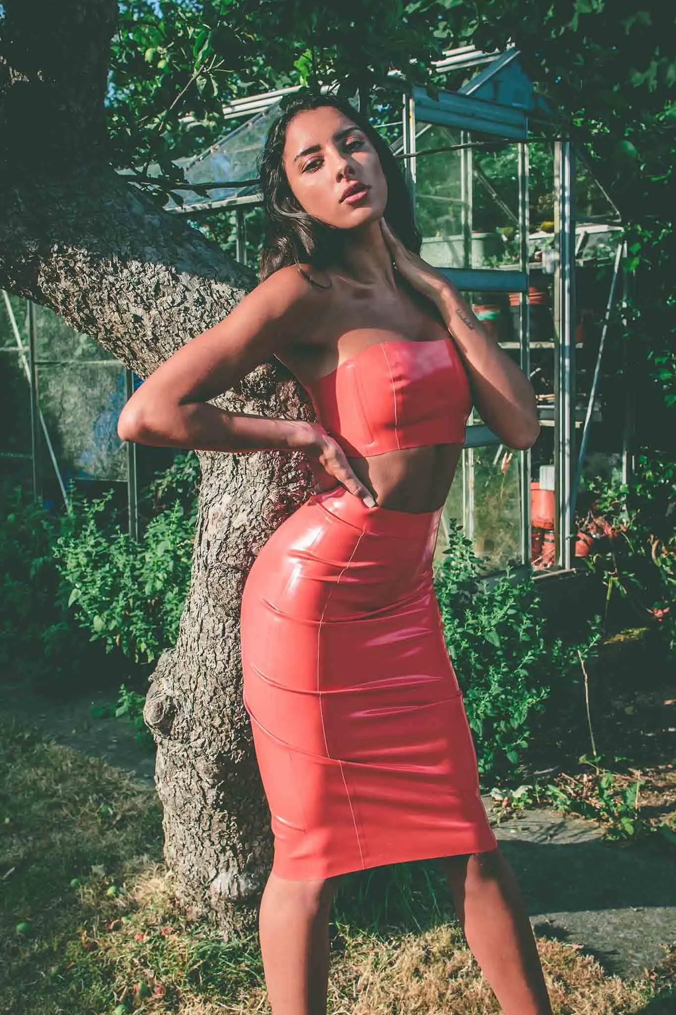 Scarlet Red Latex Midi Skirt