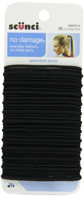 SCUNCI - Large No Damage Elastics Black - 36 Pack
