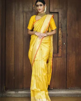 Seraglio Yellow Soft Silk Saree With Petrichor Blouse Piece