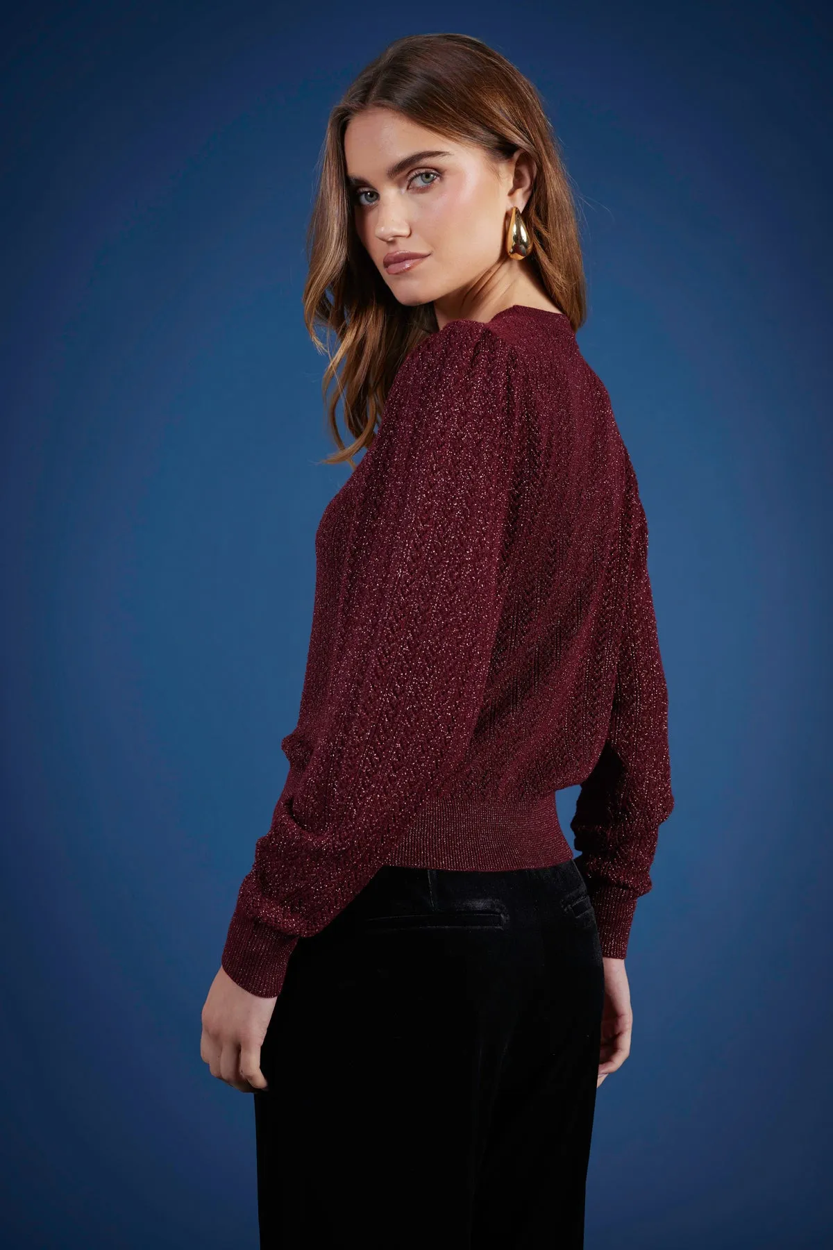 Sienna Puff Sleeve Metallic Sweater