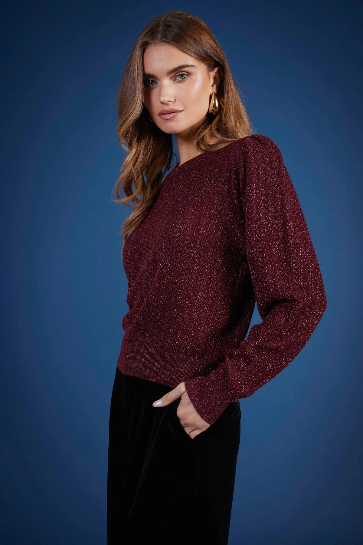 Sienna Puff Sleeve Metallic Sweater