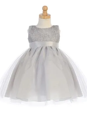 Silver Corded Tulle Bodice w/ Shiny Tulle Holiday / Christmas Girls' Dress