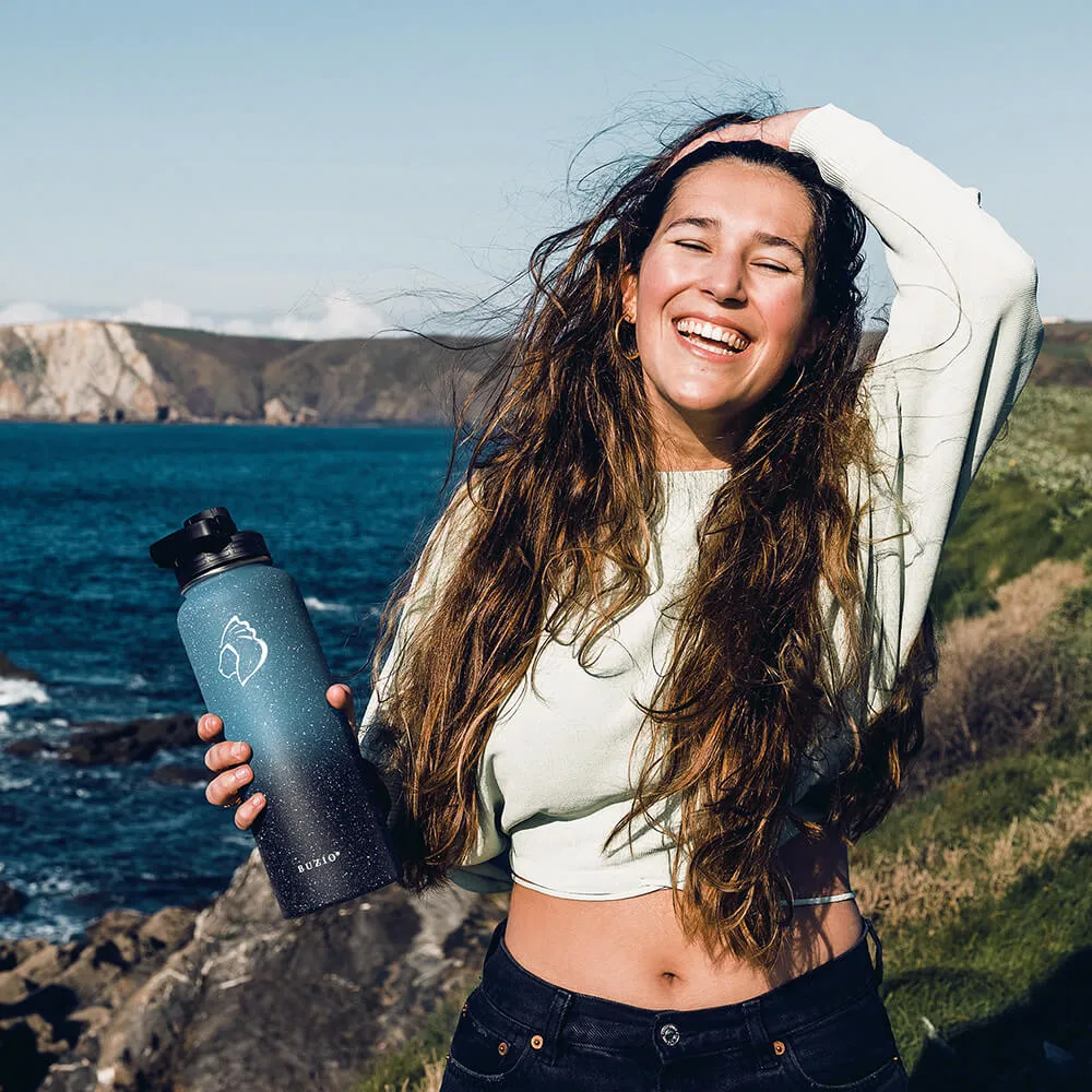 Stainless Steel Water Bottle with 3 Lid | Starry Black | 40oz