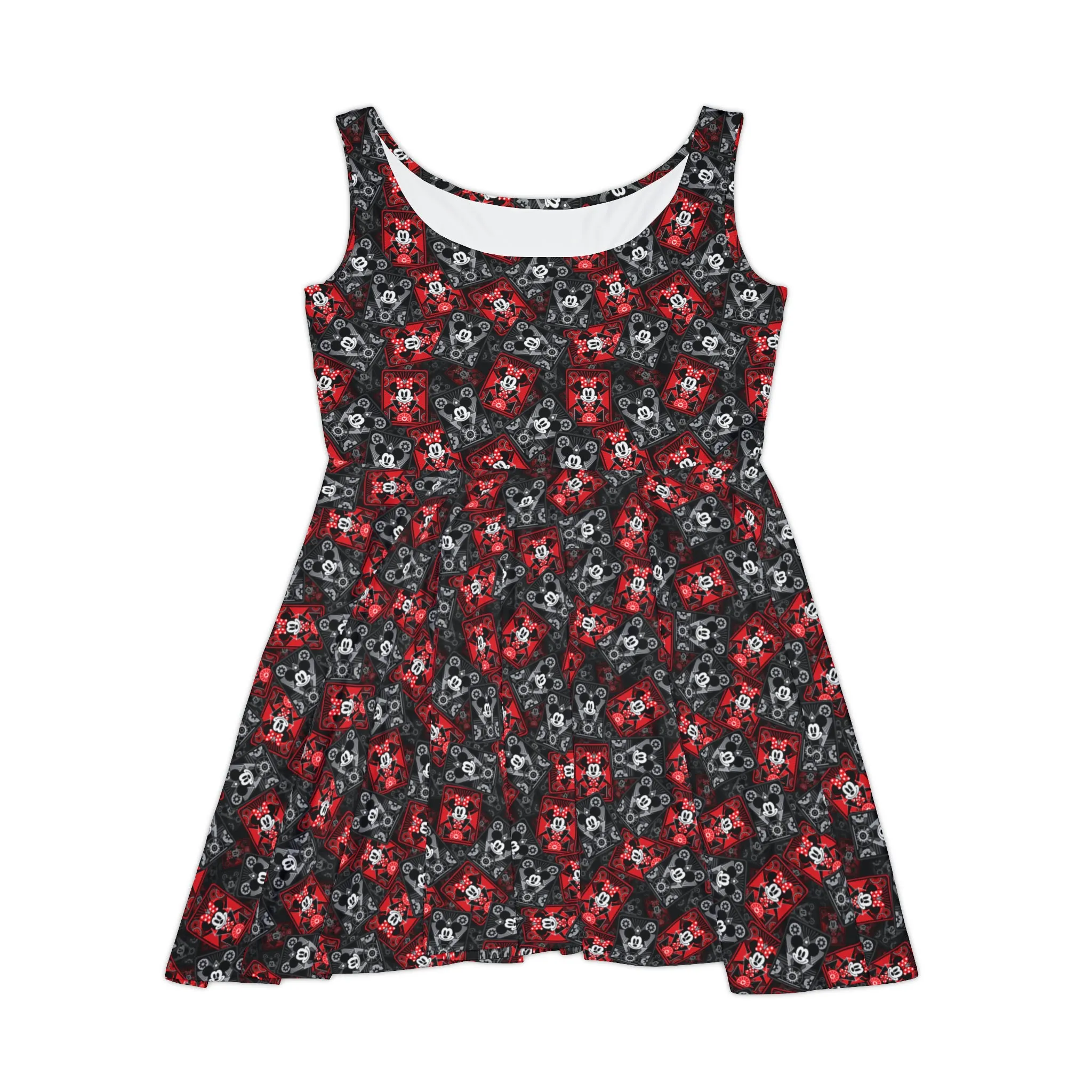 Steamboat Mickey And Minnie Cards Women's Skater Dress
