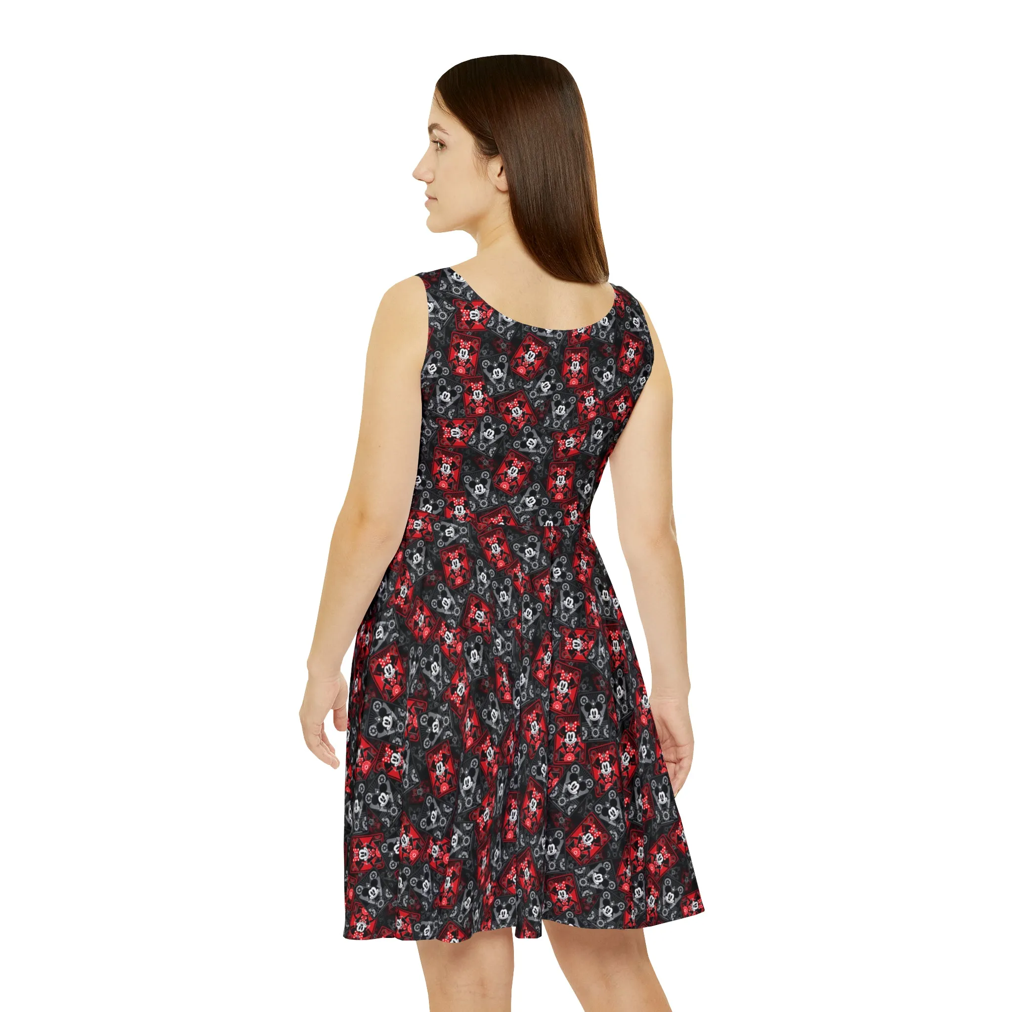 Steamboat Mickey And Minnie Cards Women's Skater Dress