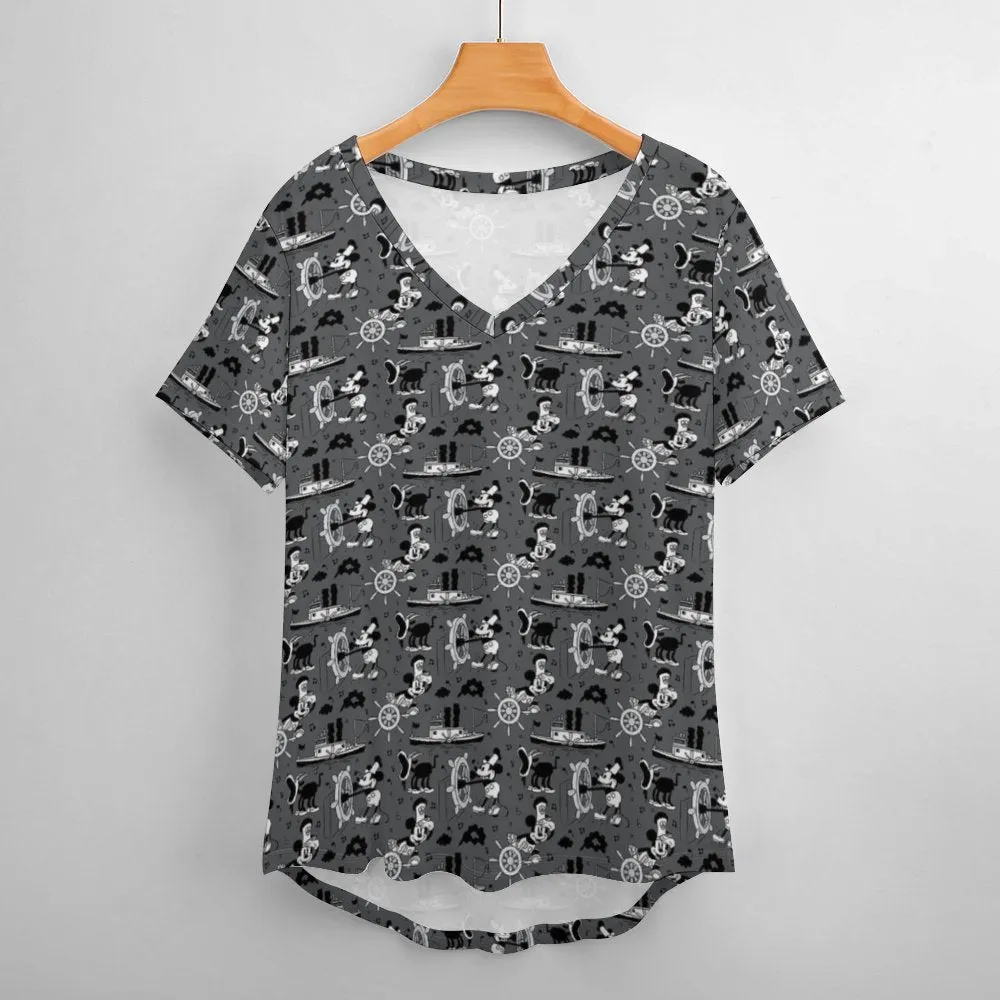 Steamboat Mickey Women's V-Neck T-Shirt