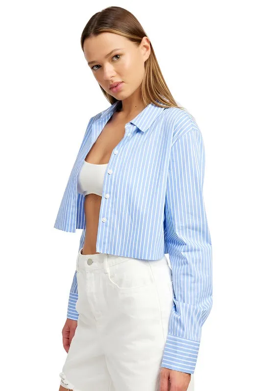 STRIPED CROPPED SHIRT WITH CUT EDGE