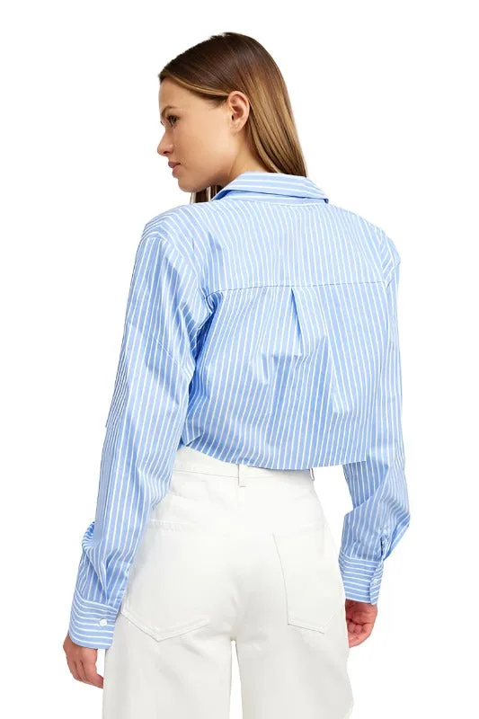 STRIPED CROPPED SHIRT WITH CUT EDGE