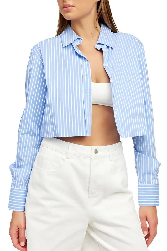 STRIPED CROPPED SHIRT WITH CUT EDGE
