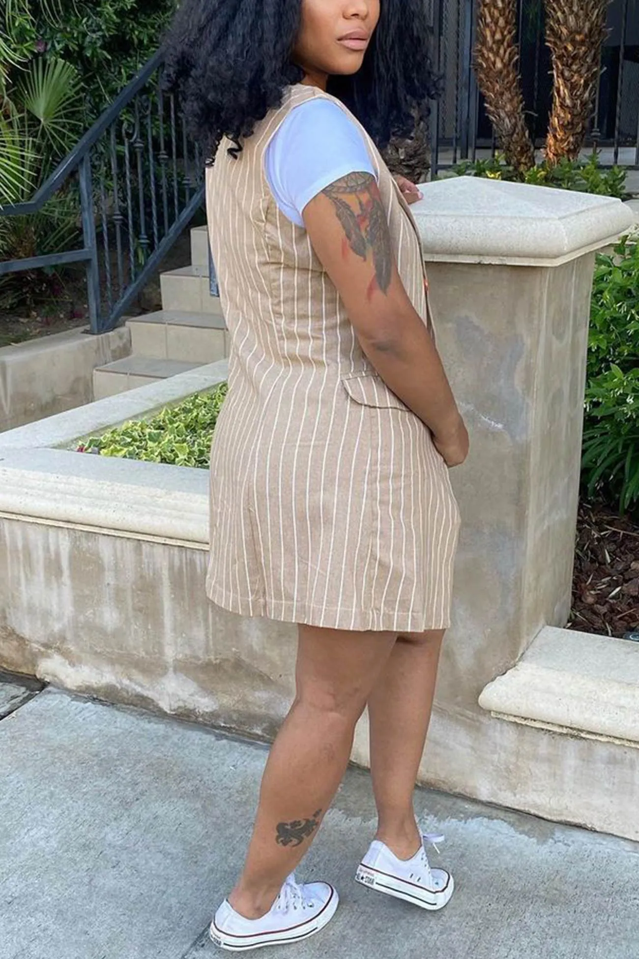 Striped Sleeveless Blazer Shorts Set