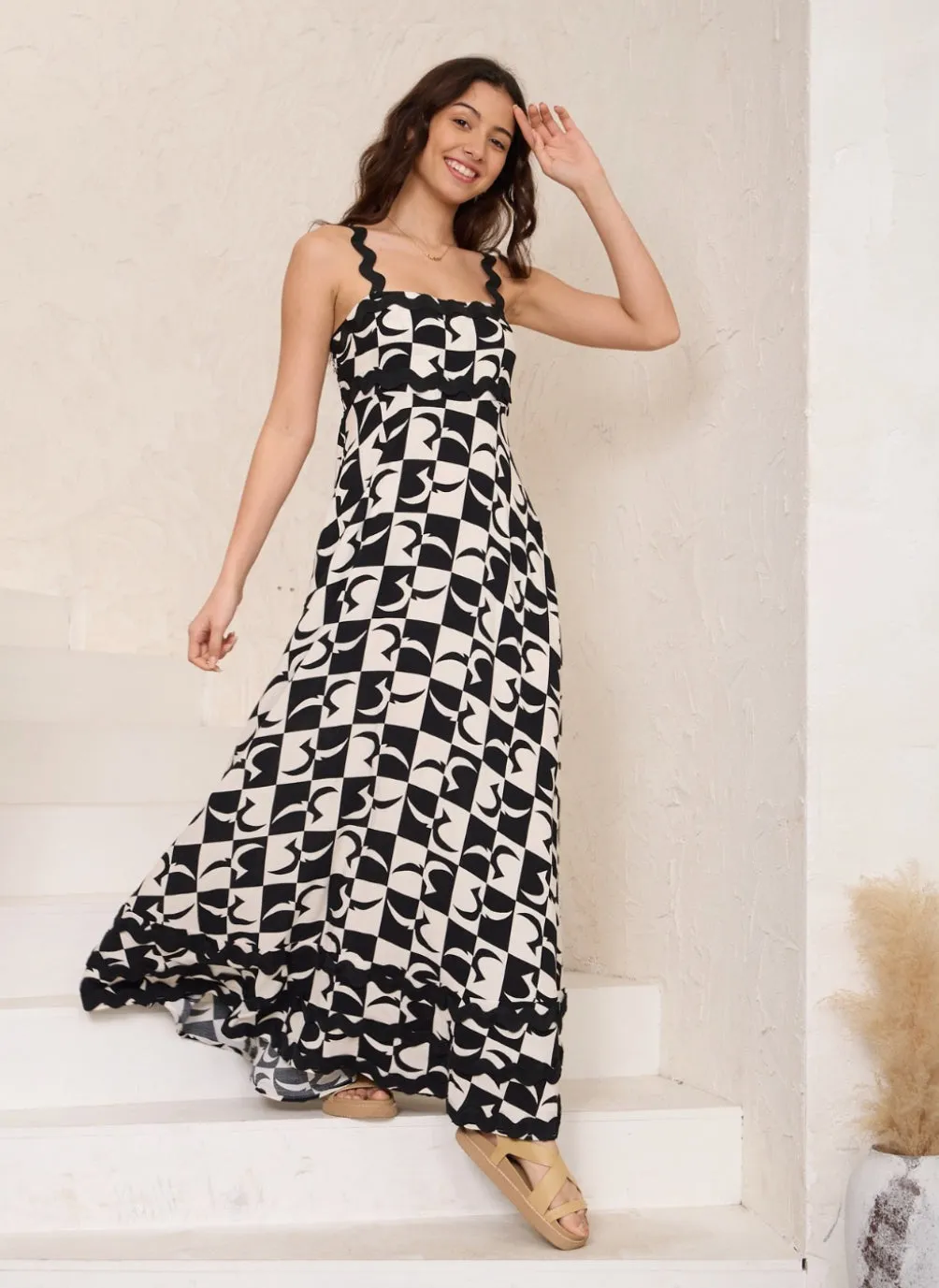 Summer Black/Cream  Ric Rac Maxi Dress