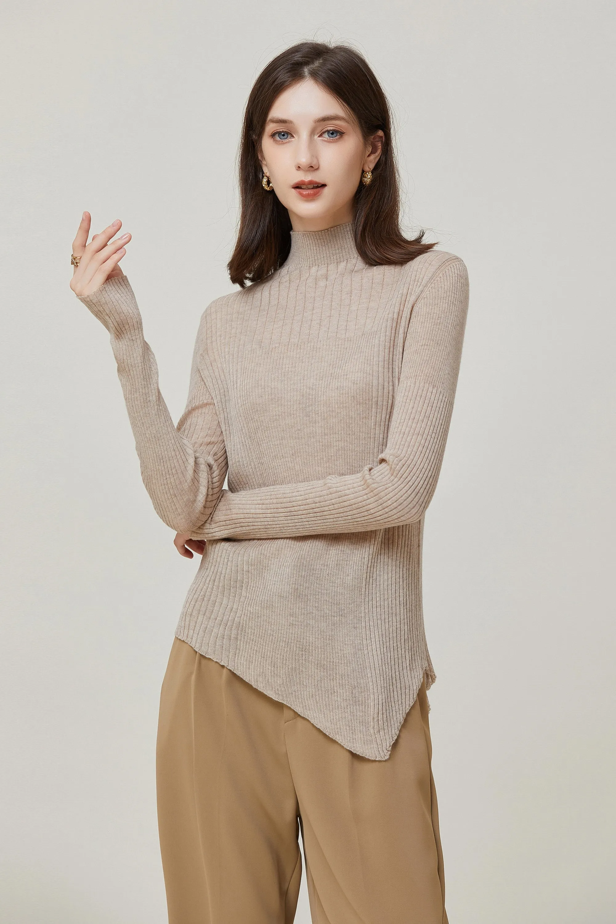 Sylphide | Amelie Camel Ribbed Wool Sweater