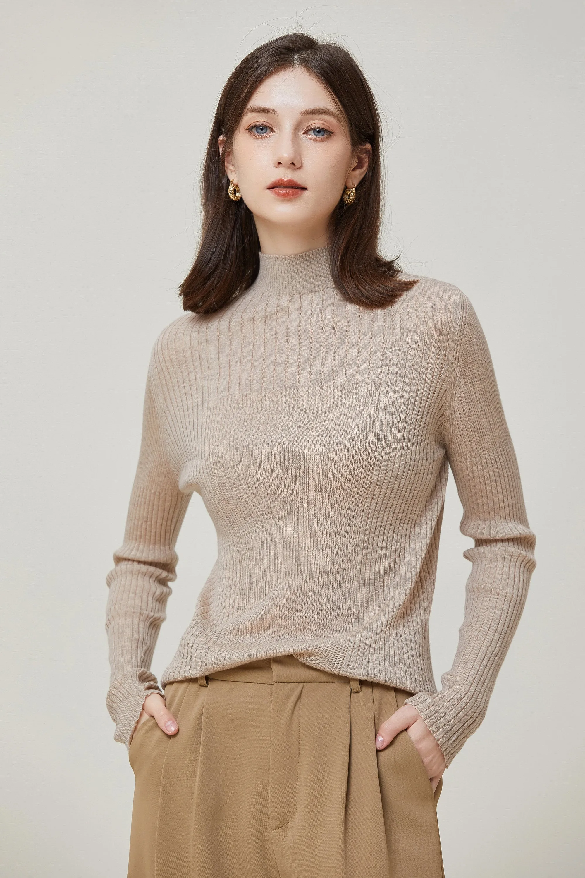 Sylphide | Amelie Camel Ribbed Wool Sweater