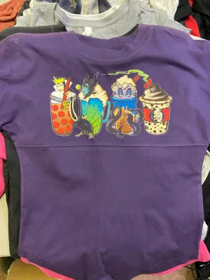 T Shirt Boxercraft Brand Purple Long Sleeved with Villains Drinks Design