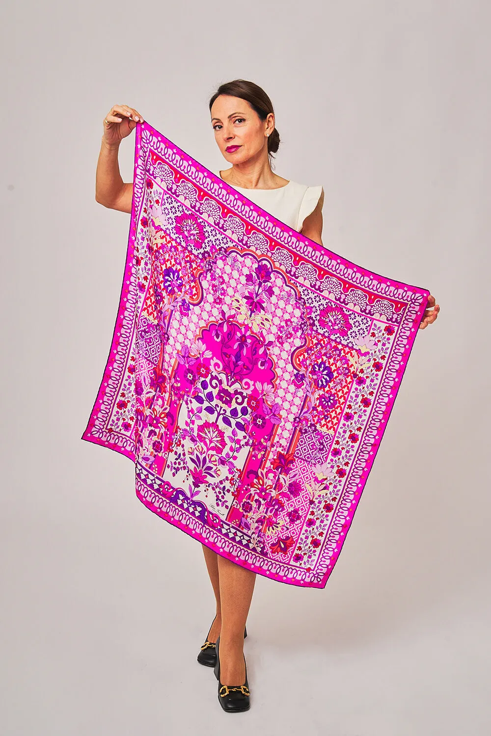 Tauromerion Pink Silk Twill Scarf and Ring