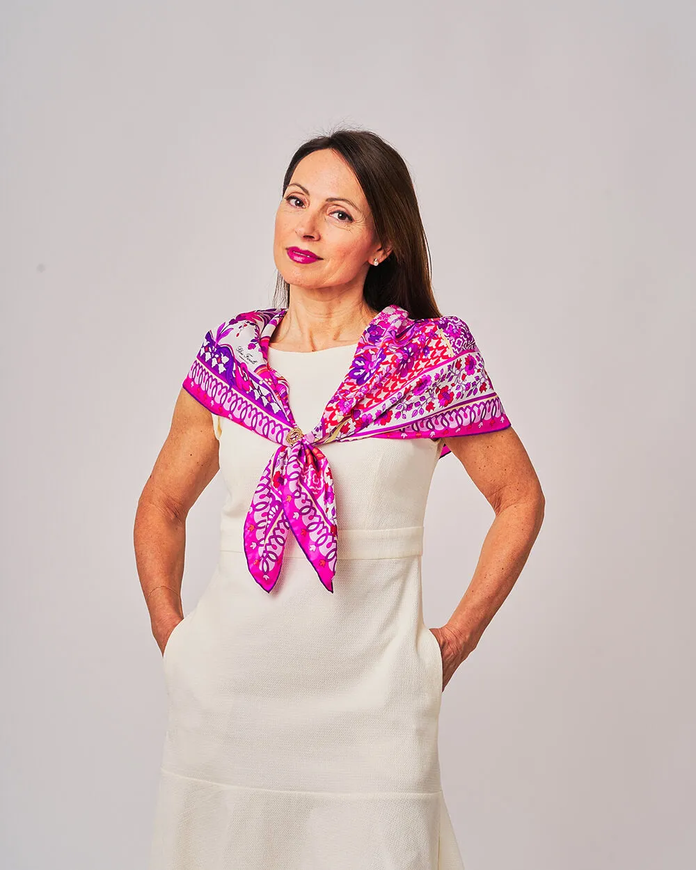 Tauromerion Pink Silk Twill Scarf and Ring