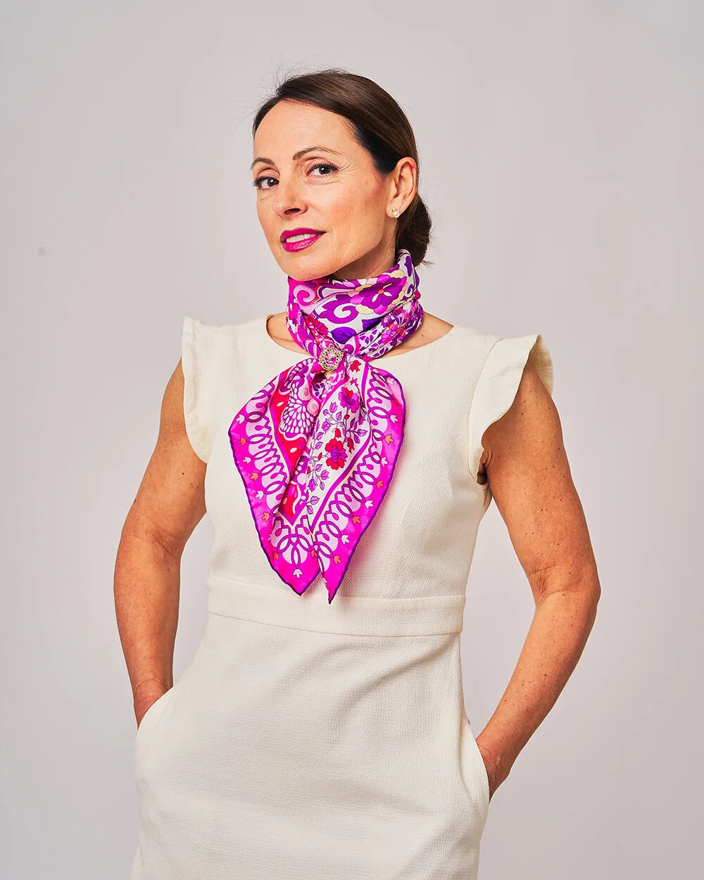 Tauromerion Pink Silk Twill Scarf and Ring