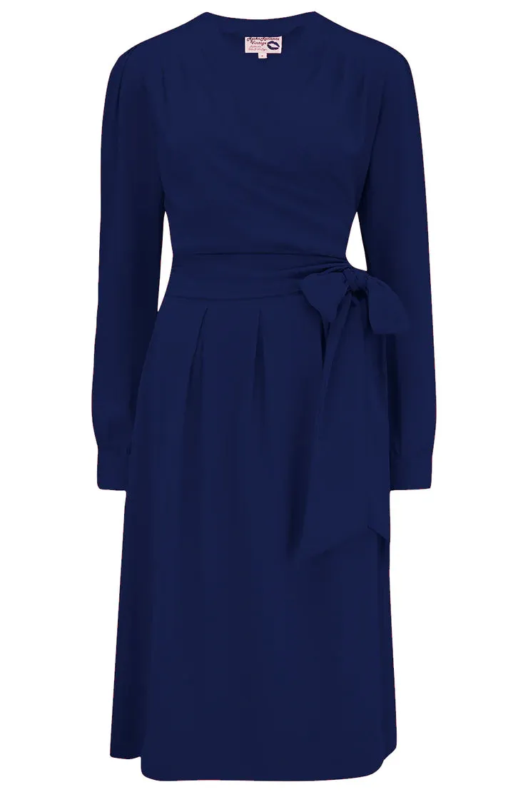The Evie Long Sleeve Wrap Dress in Navy by RocknRomance