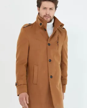 [Tommy] Tobacco Single-Breasted Pea Coat -100% Wool