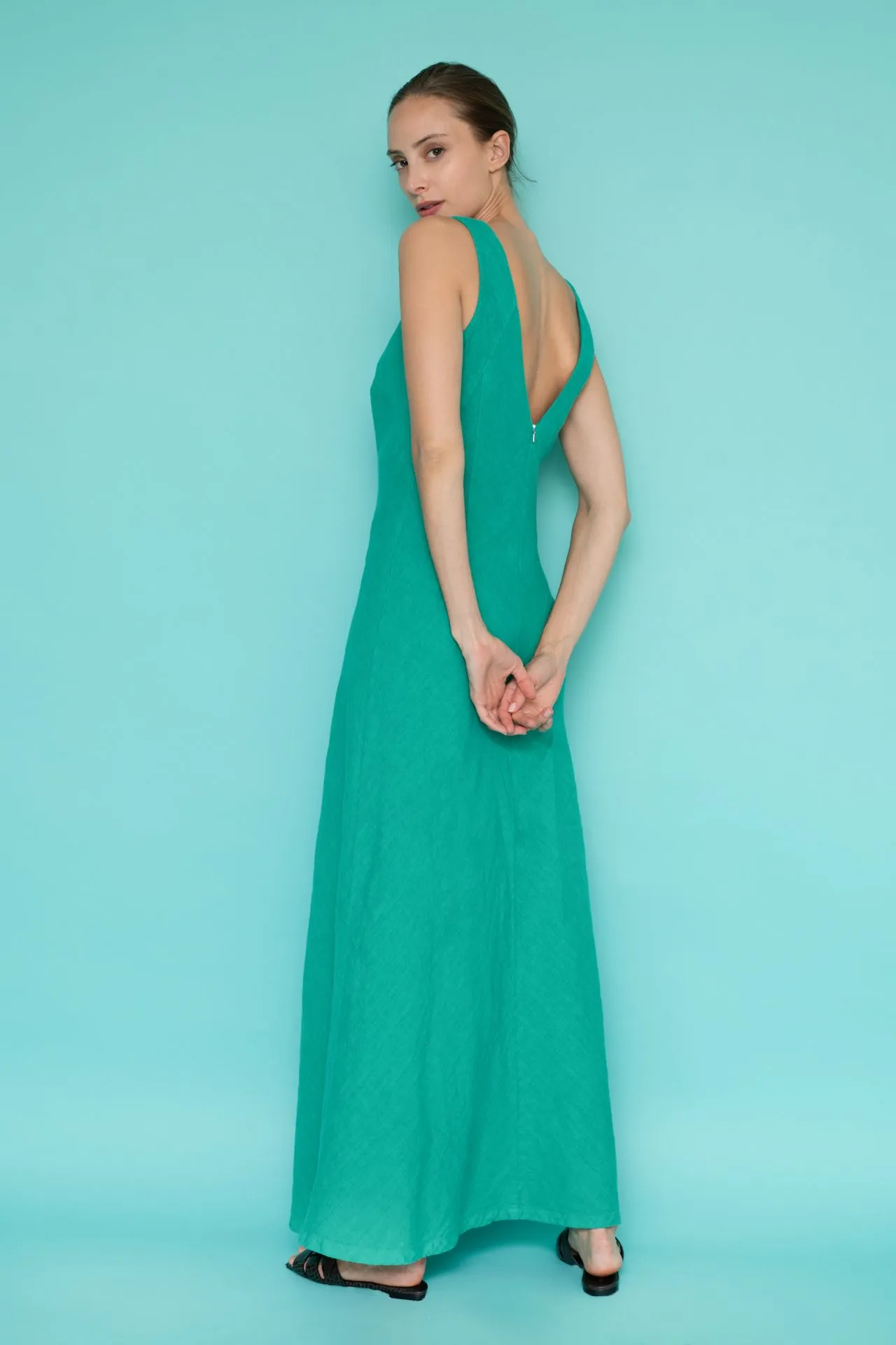 V-Neck Maxi Linen Dress